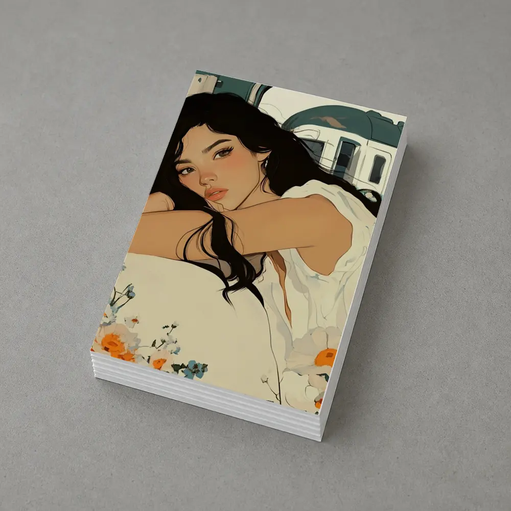 Woman Resting Among Wildflowers Train Illustration – Postcards
