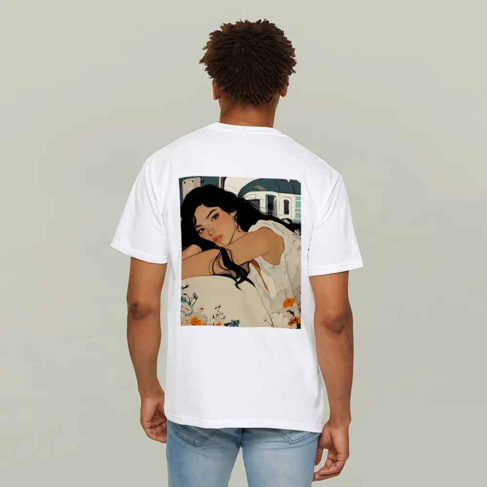 Woman Resting Among Wildflowers Train Illustration – T-Shirts