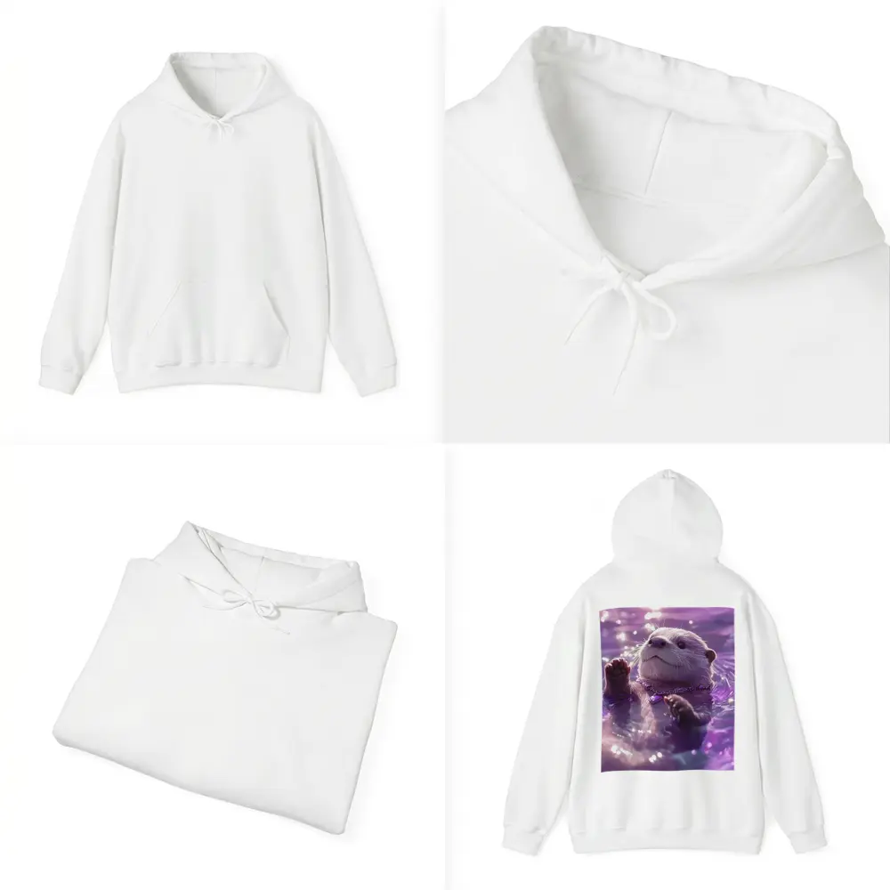 White Otter Swimming Purple Glowing Water – Hoodies