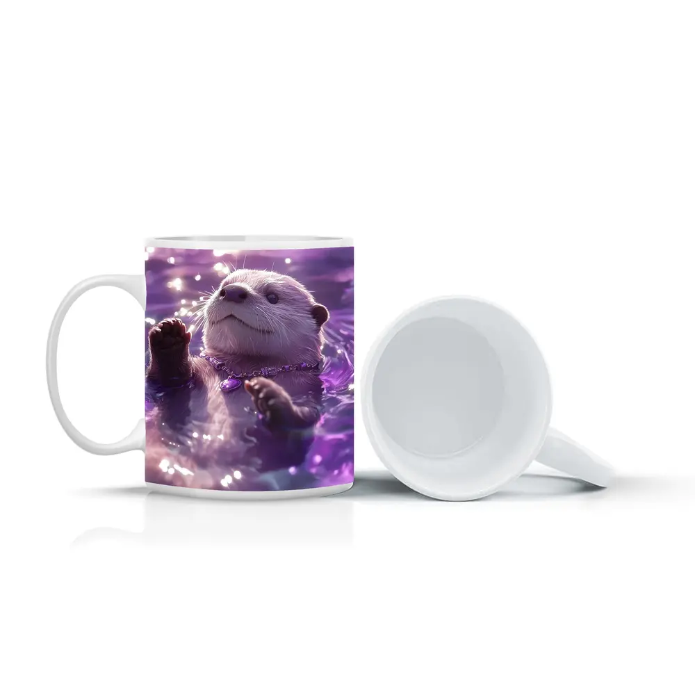 White Otter Swimming Purple Glowing Water – Mugs