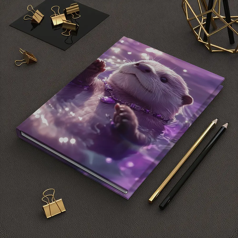 White Otter Swimming Purple Glowing Water – Notebooks