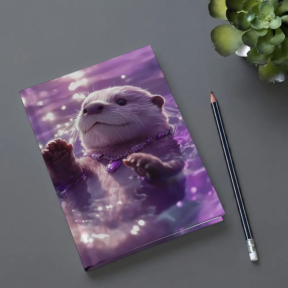 White Otter Swimming Purple Glowing Water – Notebooks