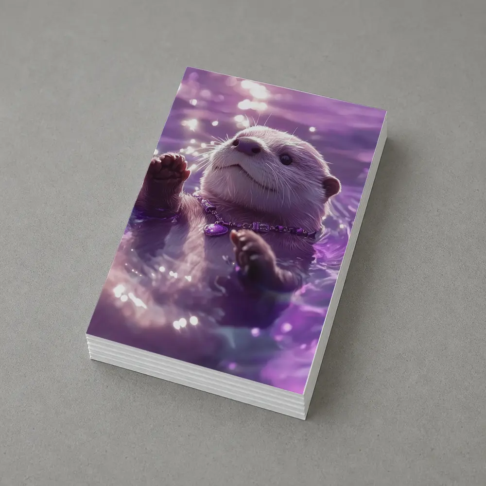 White Otter Swimming Purple Glowing Water – Postcards