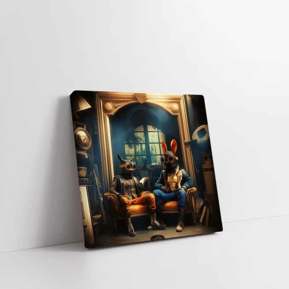 Steampunk Rabbits Sitting In Dark Room – Wall Art