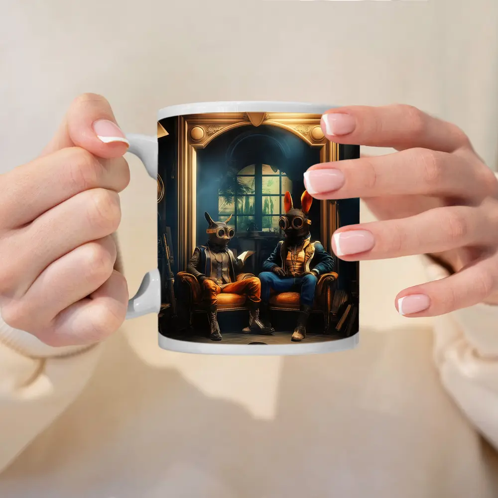 Steampunk Rabbits Sitting In Dark Room – Mugs
