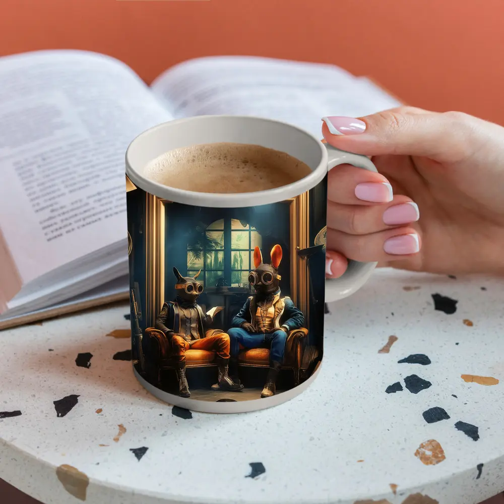 Steampunk Rabbits Sitting In Dark Room – Mugs