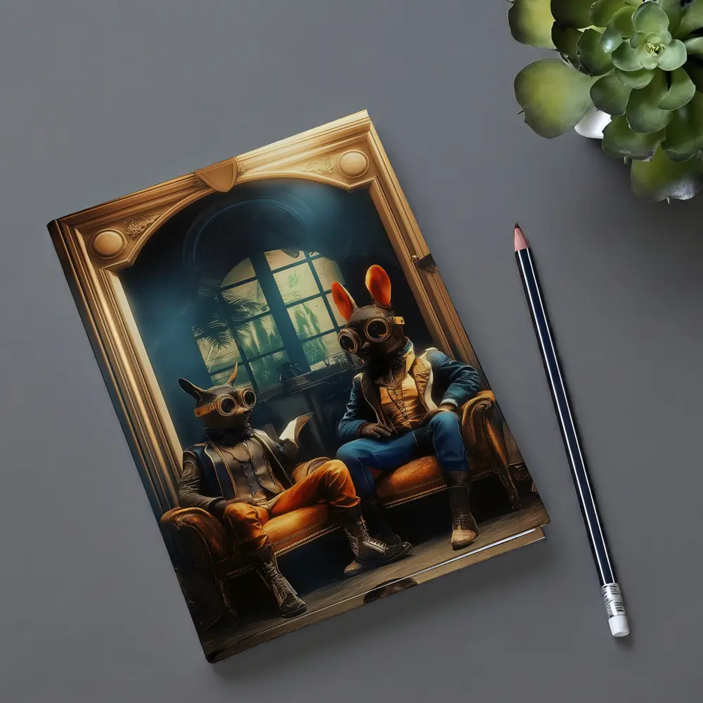 Steampunk Rabbits Sitting In Dark Room – Notebooks