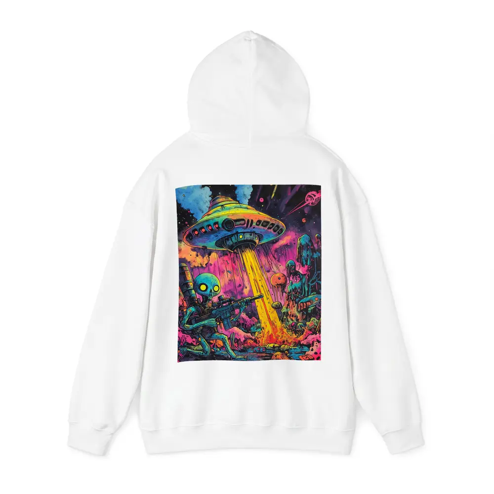 Alien Warrior UFO Invasion Neon Art – Hoodies