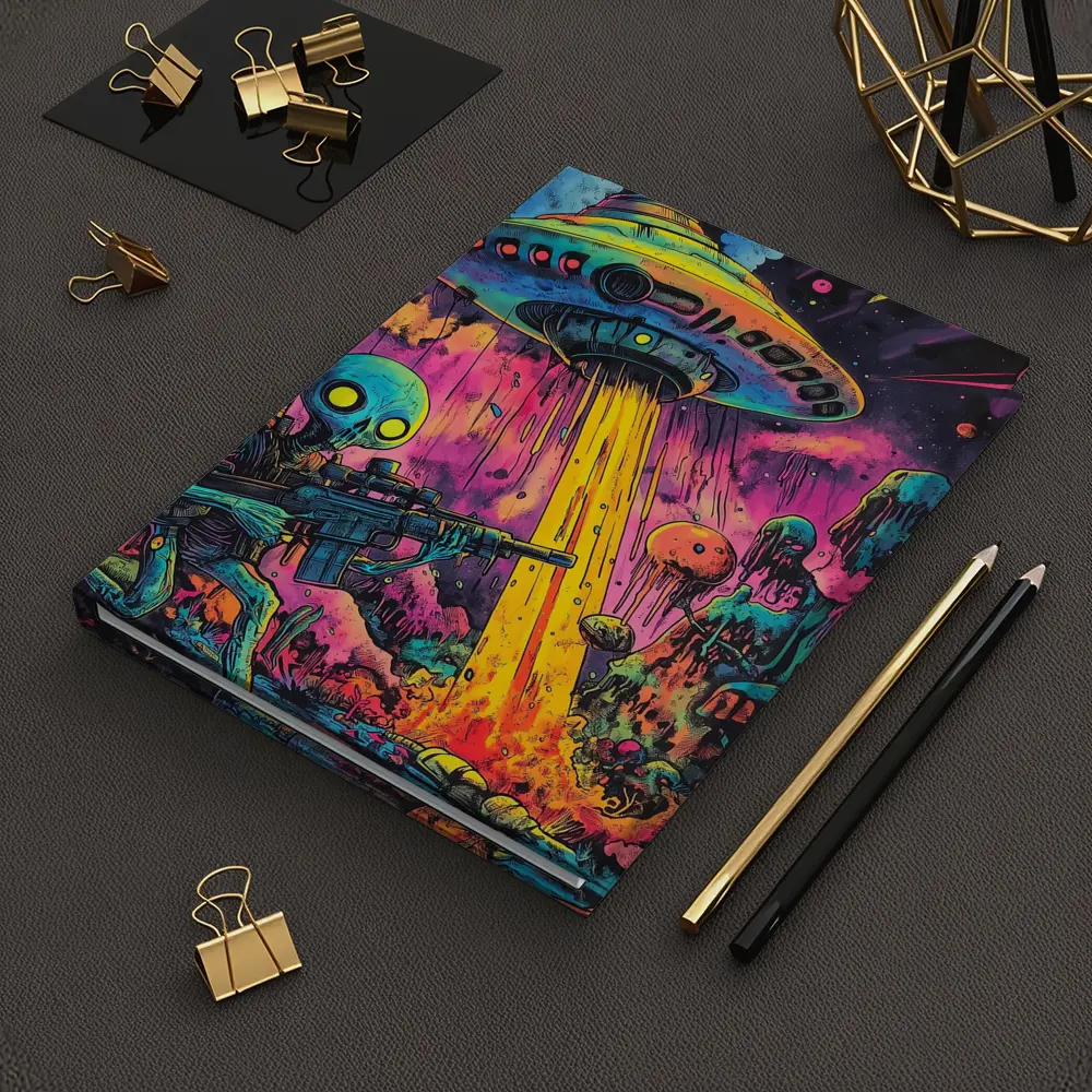 Alien Warrior UFO Invasion Neon Art – Notebooks