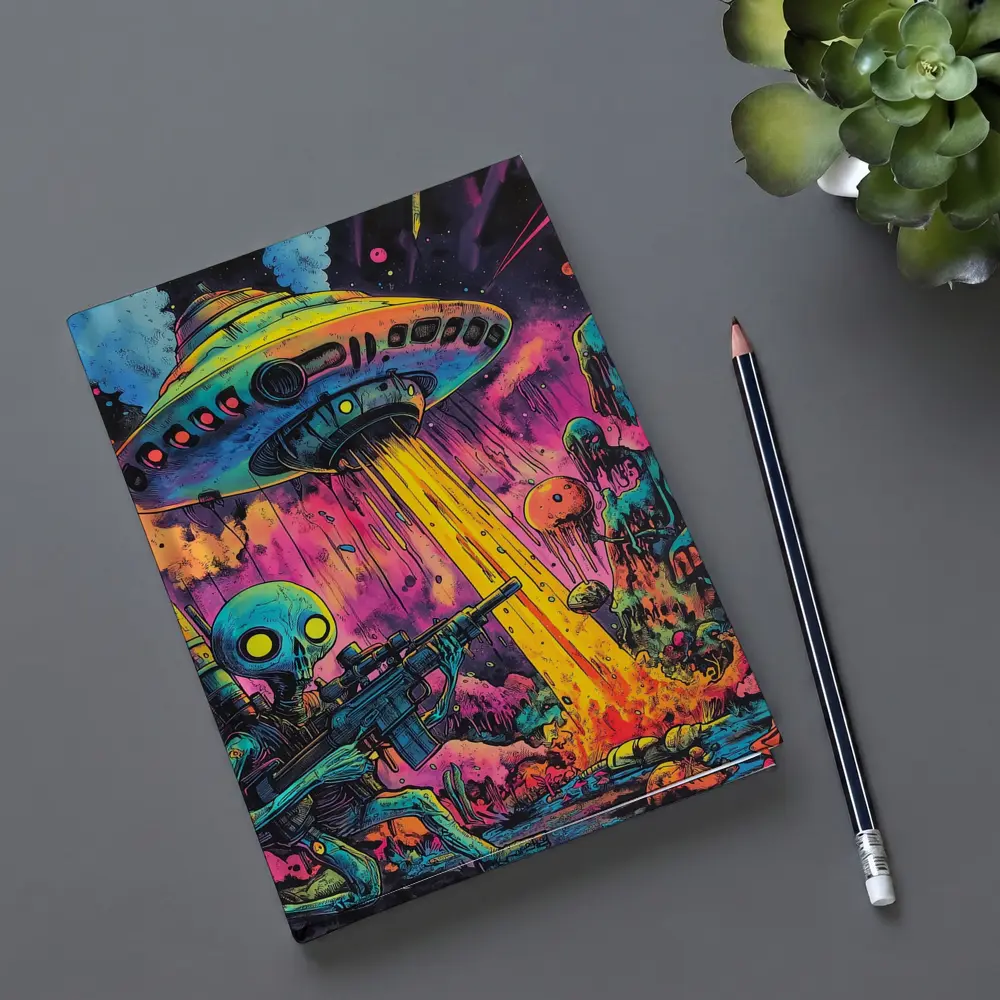 Alien Warrior UFO Invasion Neon Art – Notebooks