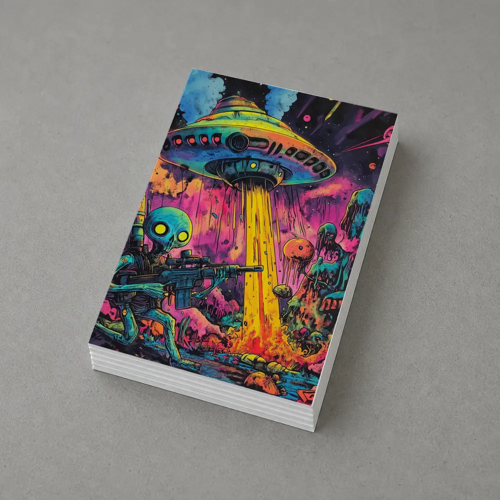 Alien Warrior UFO Invasion Neon Art – Postcards