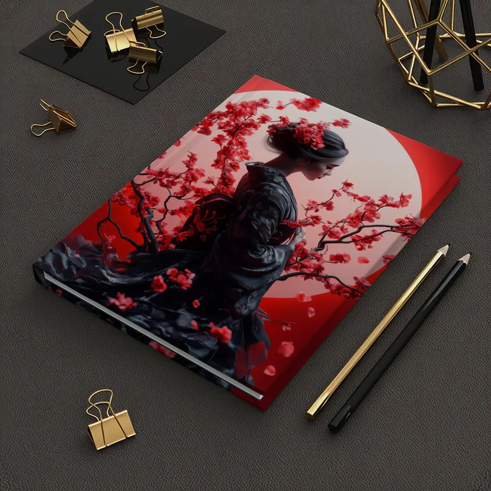 Japanese Geisha Red Cherry Blossoms Moon – Notebooks