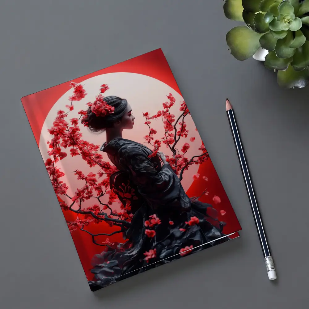 Japanese Geisha Red Cherry Blossoms Moon – Notebooks
