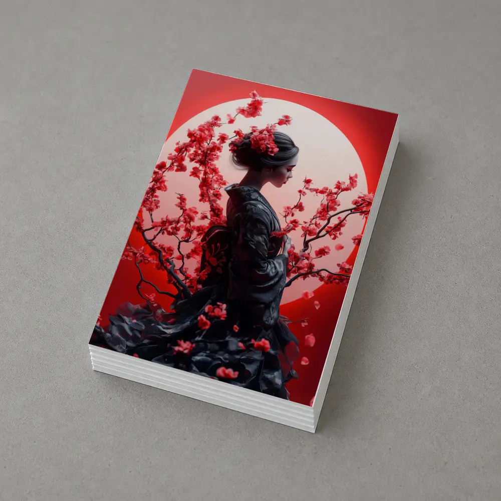 Japanese Geisha Red Cherry Blossoms Moon – Postcards