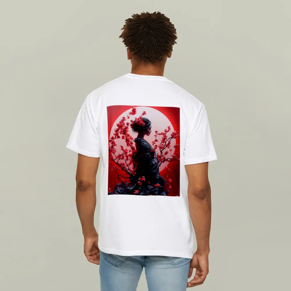 Japanese Geisha Red Cherry Blossoms Moon – T-Shirts