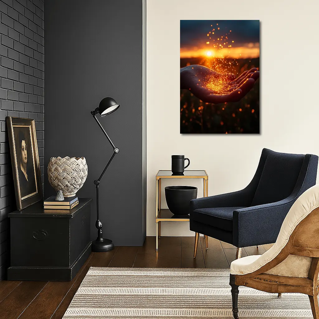 Hand Holding Golden Light Sunset Field – Wall Art
