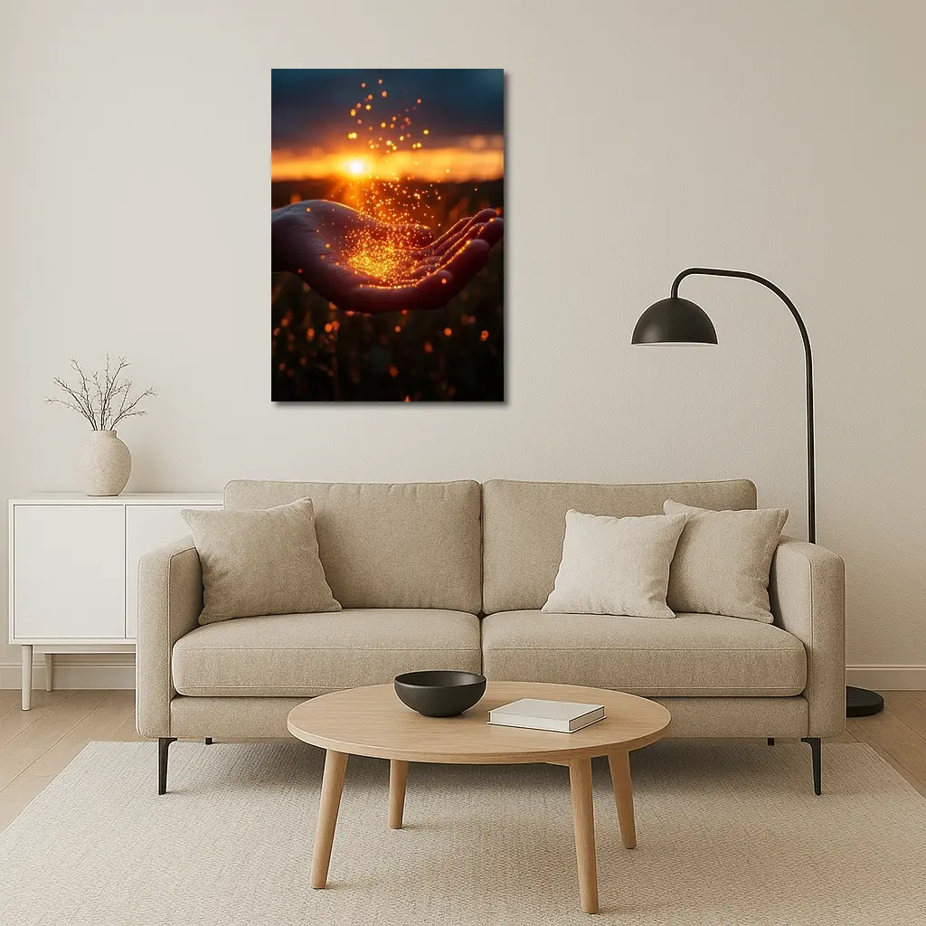 Hand Holding Golden Light Sunset Field – Wall Art