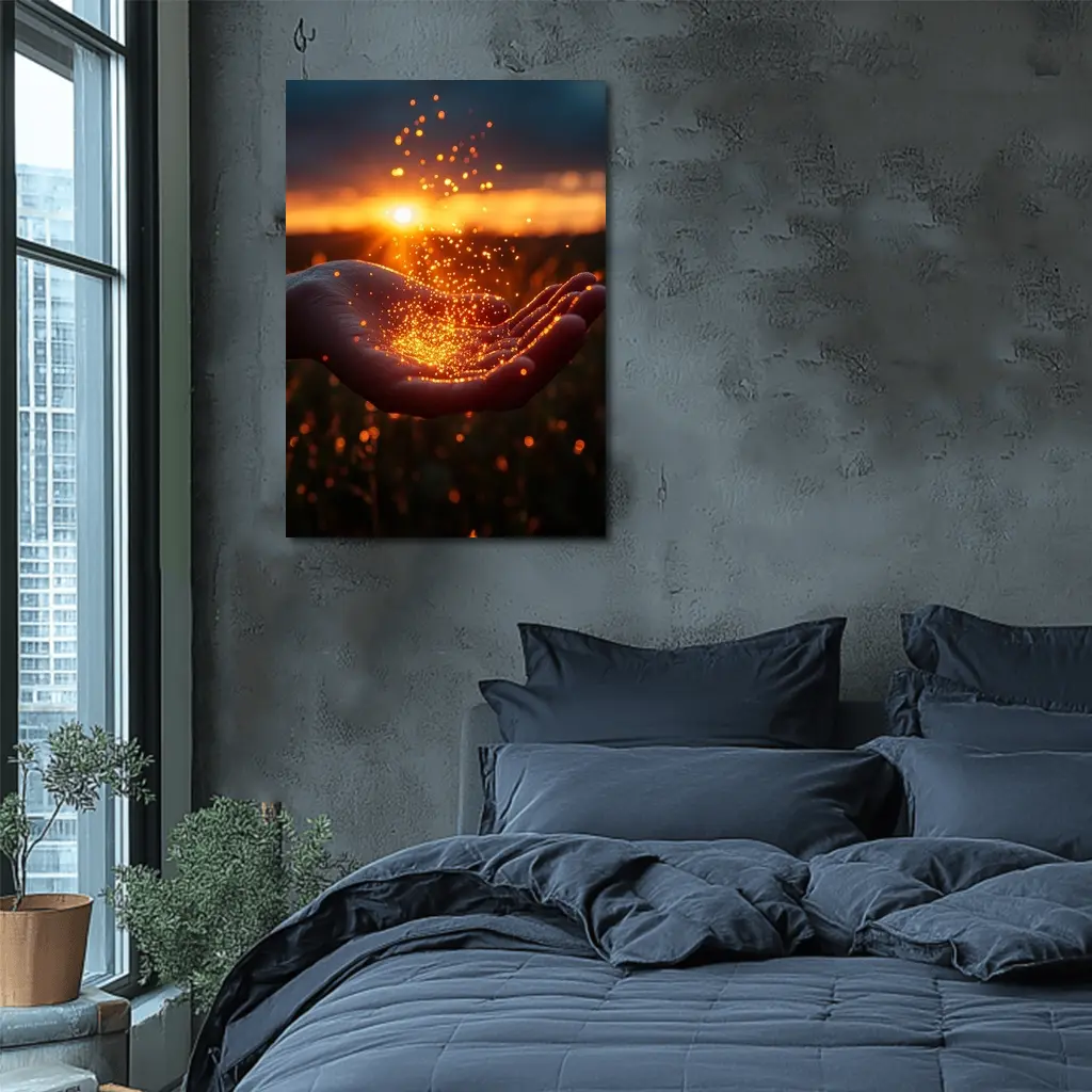 Hand Holding Golden Light Sunset Field – Wall Art