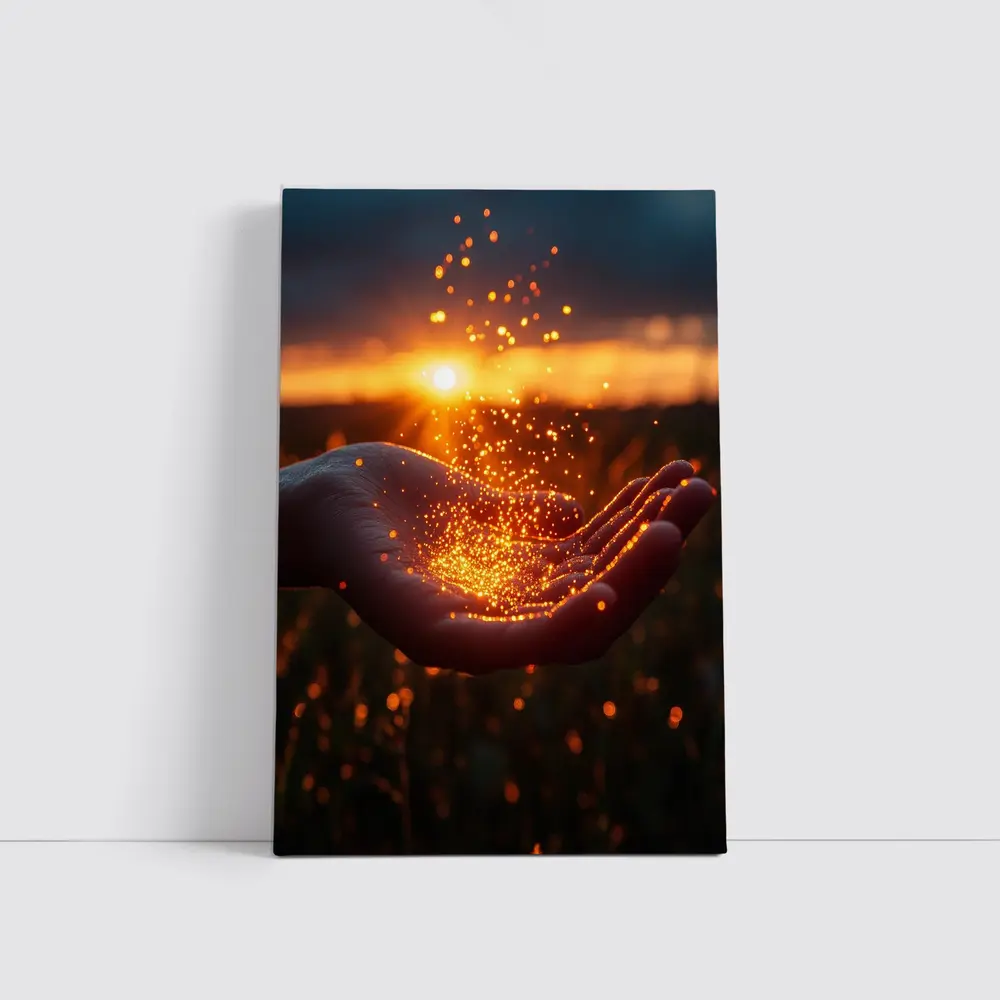 Hand Holding Golden Light Sunset Field – Wall Art
