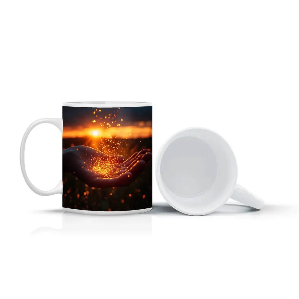 Hand Holding Golden Light Sunset Field – Mugs