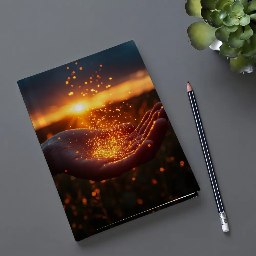 Hand Holding Golden Light Sunset Field – Notebooks