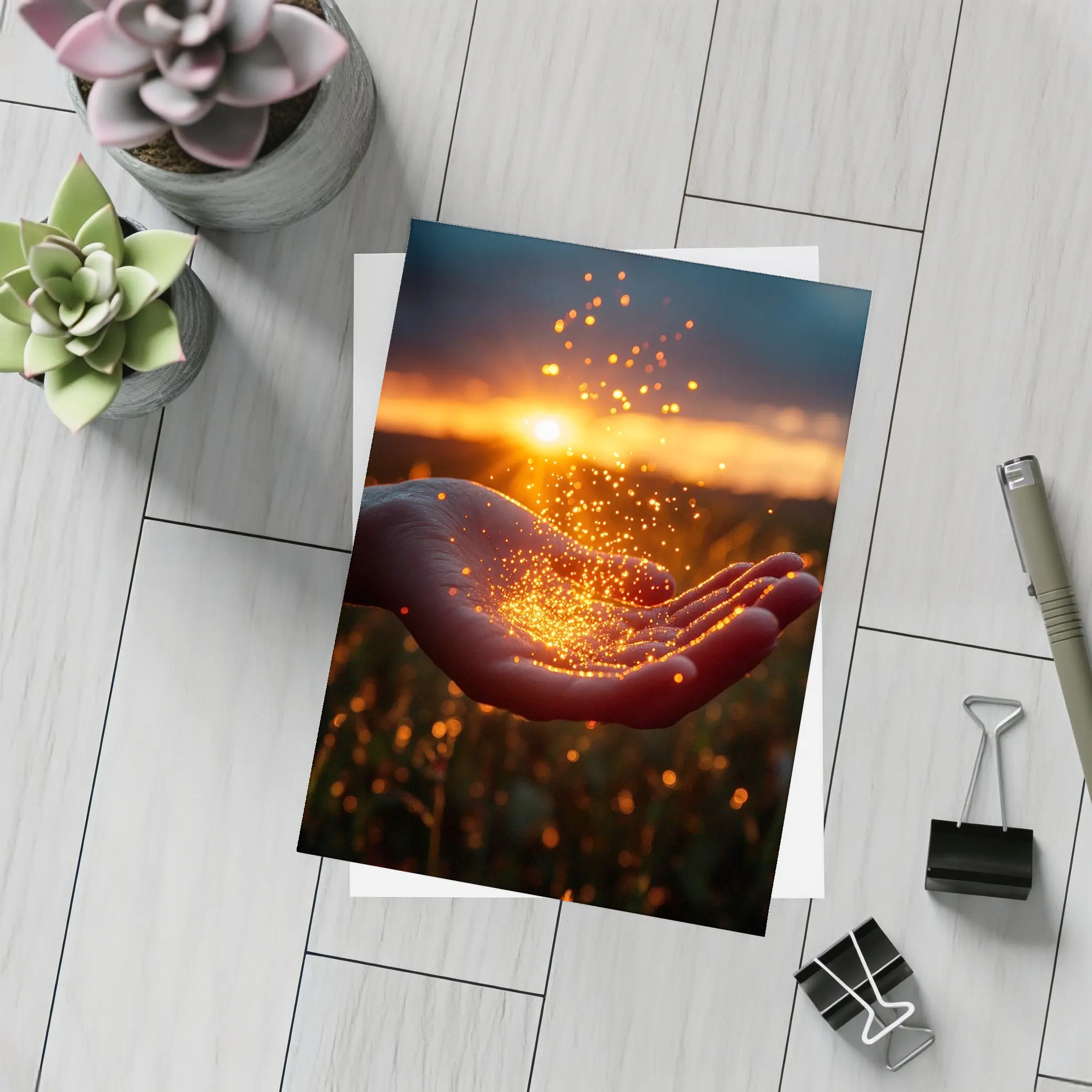 Hand Holding Golden Light Sunset Field – Postcards