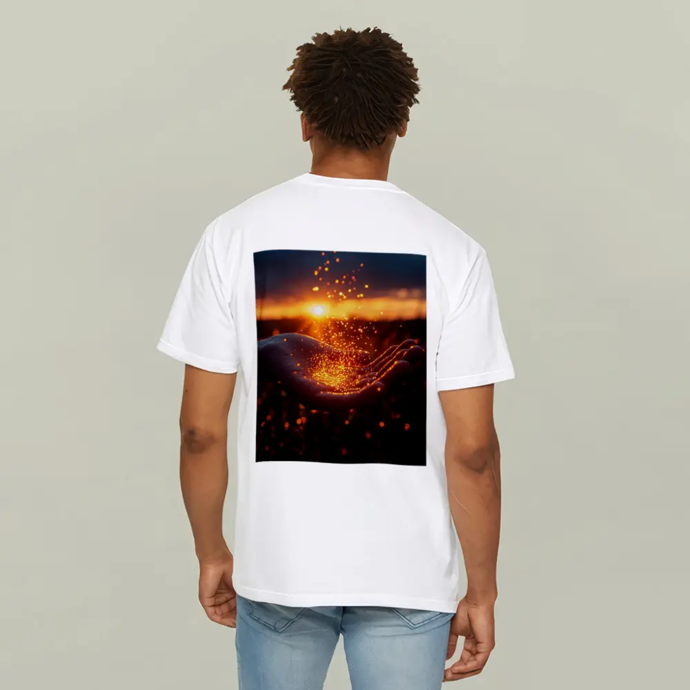 Hand Holding Golden Light Sunset Field – T-Shirts