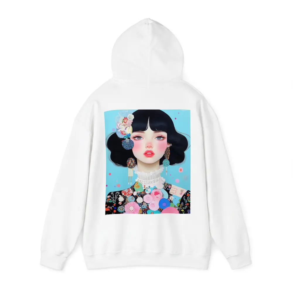 Anime Girl Floral Collage Blue Background – Hoodies