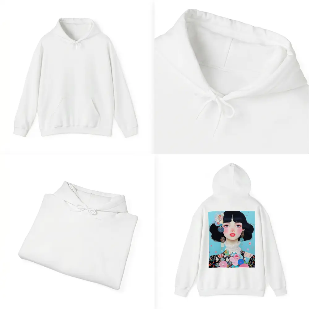 Anime Girl Floral Collage Blue Background – Hoodies