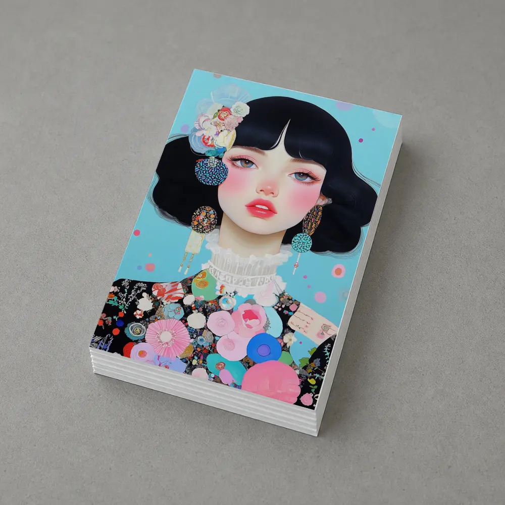 Anime Girl Floral Collage Blue Background – Postcards
