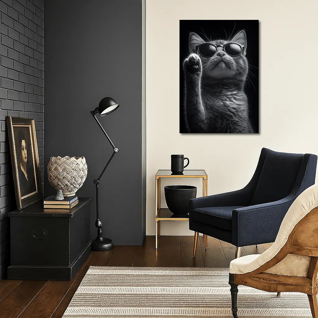 Cool Cat Wearing Sunglasses Black Background – Wall Art