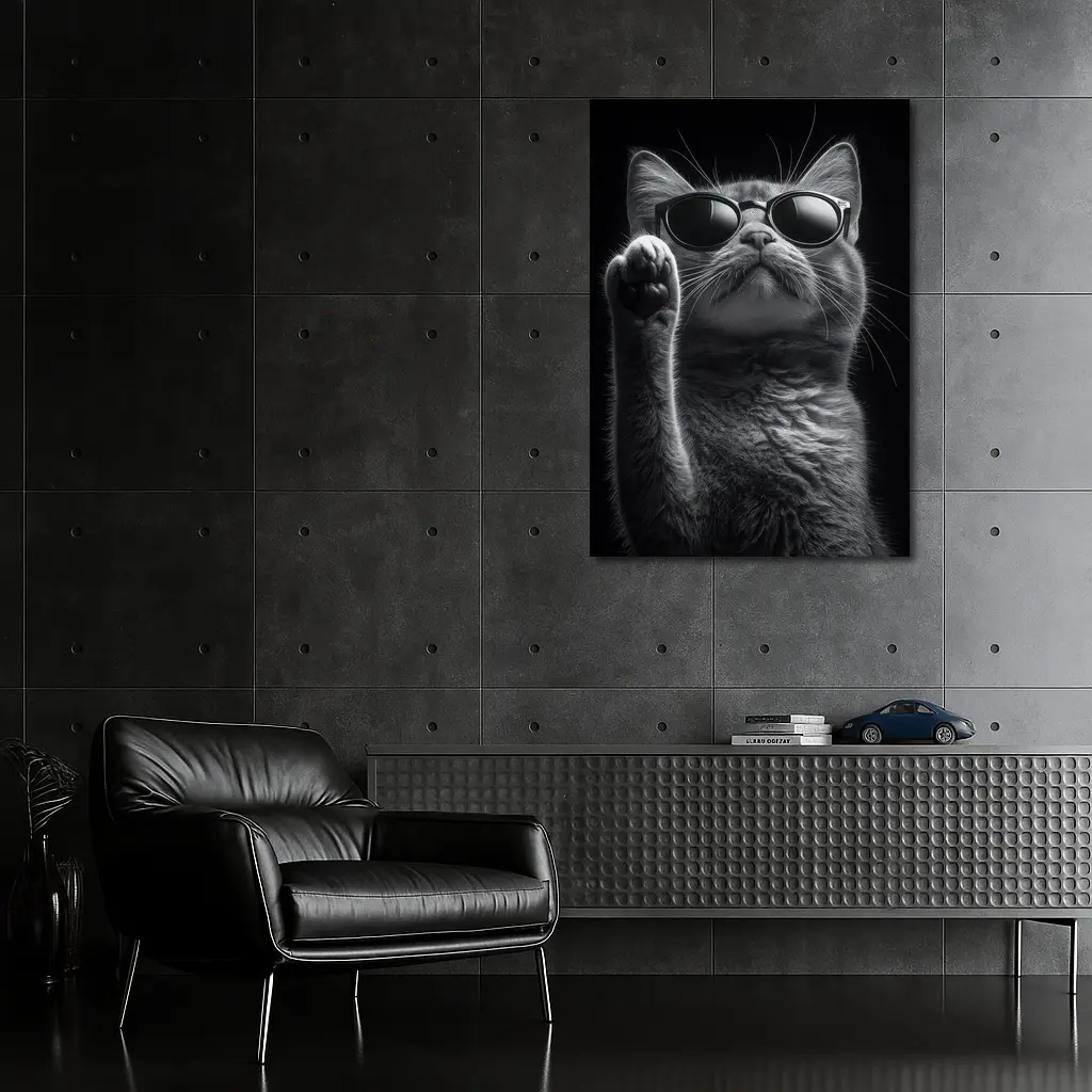Cool Cat Wearing Sunglasses Black Background – Wall Art