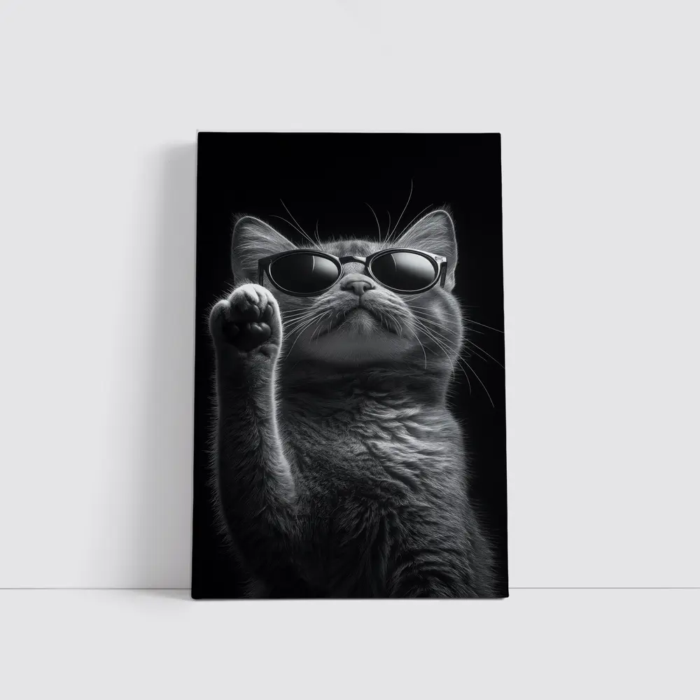 Cool Cat Wearing Sunglasses Black Background – Wall Art
