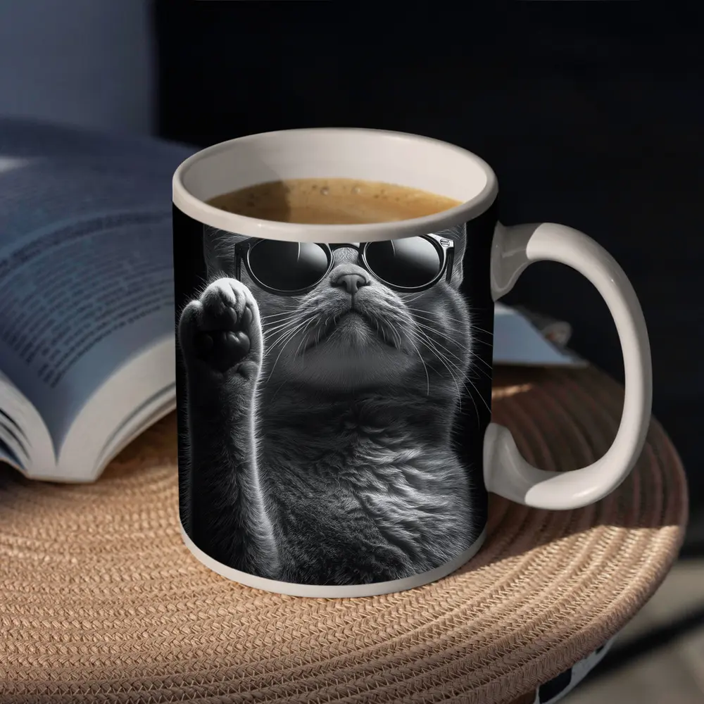 Cool Cat Wearing Sunglasses Black Background – Mugs