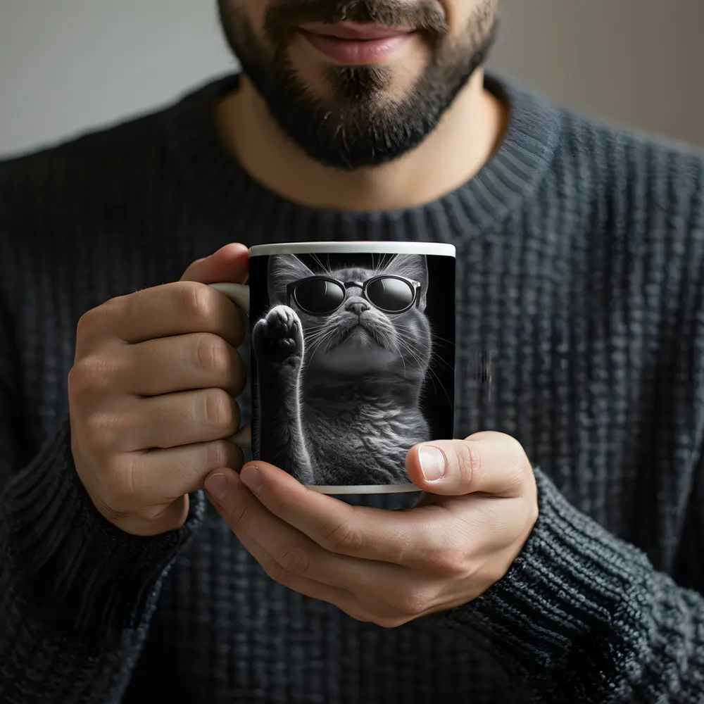Cool Cat Wearing Sunglasses Black Background – Mugs