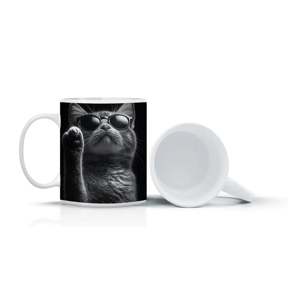 Cool Cat Wearing Sunglasses Black Background – Mugs