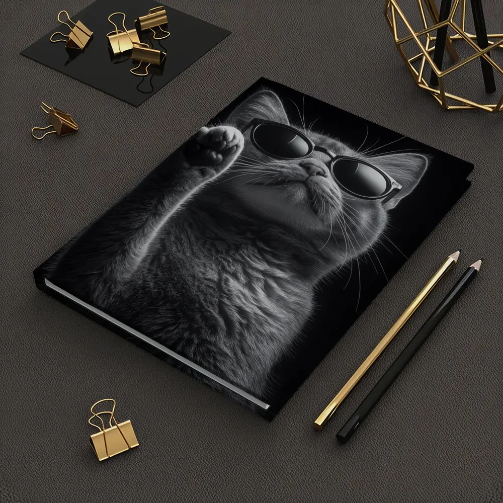 Cool Cat Wearing Sunglasses Black Background – Notebooks