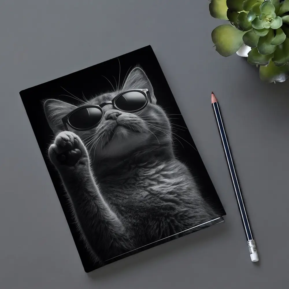Cool Cat Wearing Sunglasses Black Background – Notebooks
