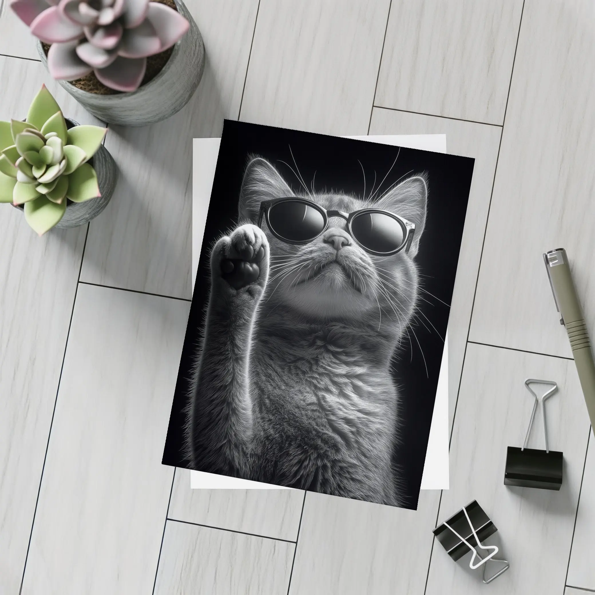 Cool Cat Wearing Sunglasses Black Background – Postcards