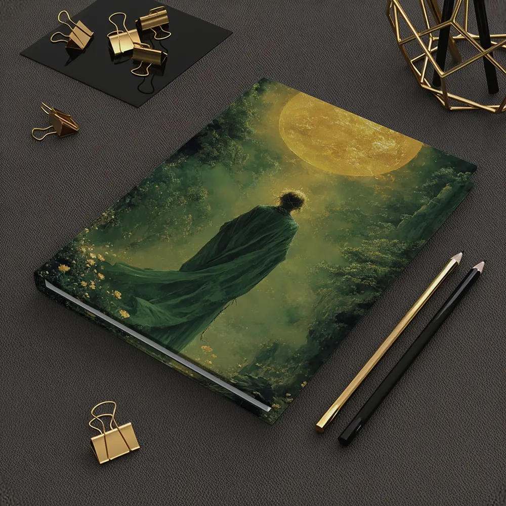 Robed Figure Before Golden Sun Fantasy Forest – Notebooks
