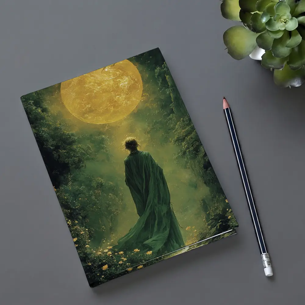 Robed Figure Before Golden Sun Fantasy Forest – Notebooks