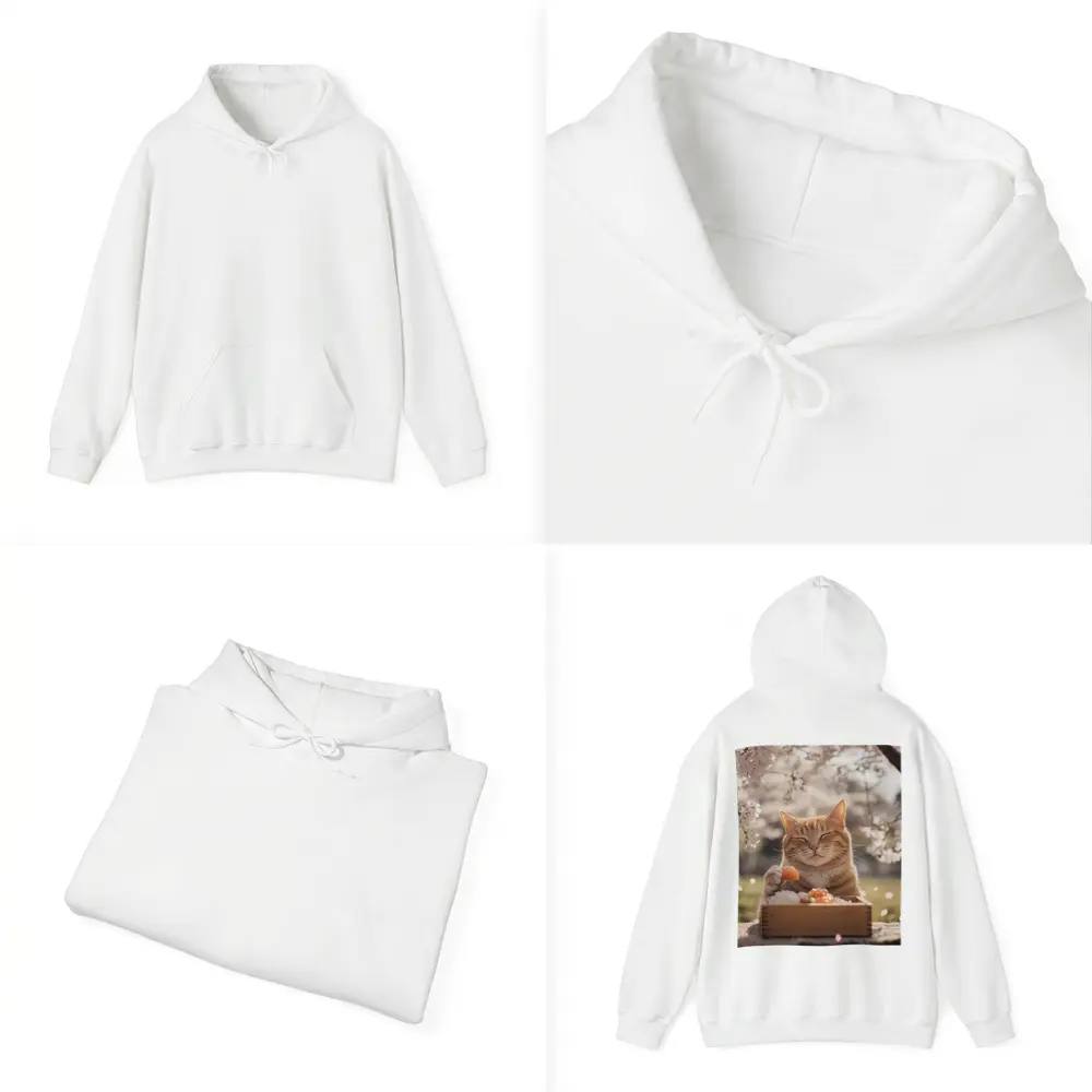 Happy Orange Cat Eating Sushi Cherry Blossoms – Hoodies