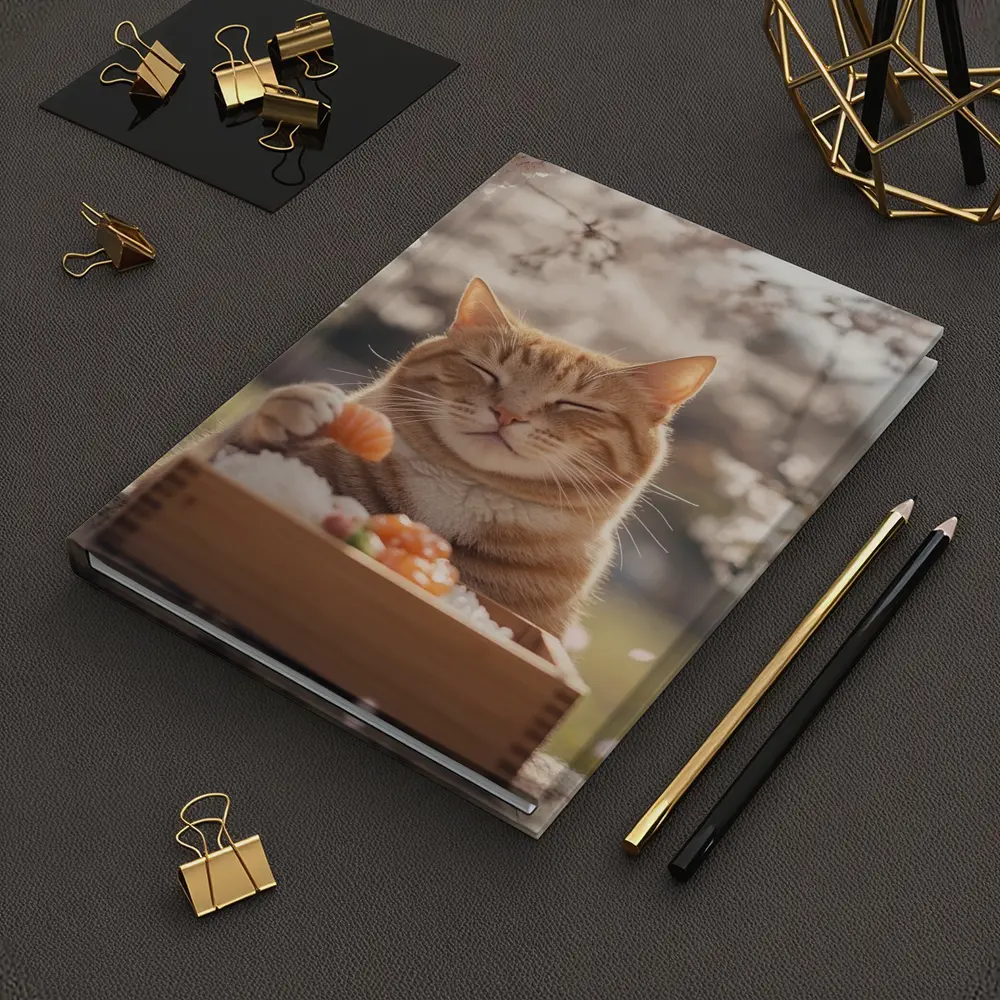 Happy Orange Cat Eating Sushi Cherry Blossoms – Notebooks