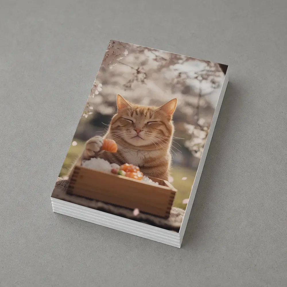 Happy Orange Cat Eating Sushi Cherry Blossoms – Postcards