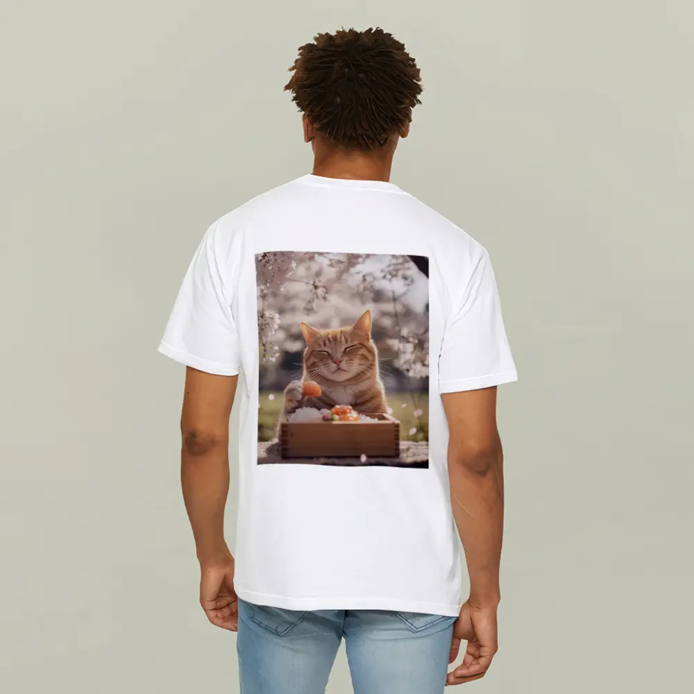 Happy Orange Cat Eating Sushi Cherry Blossoms – T-Shirts