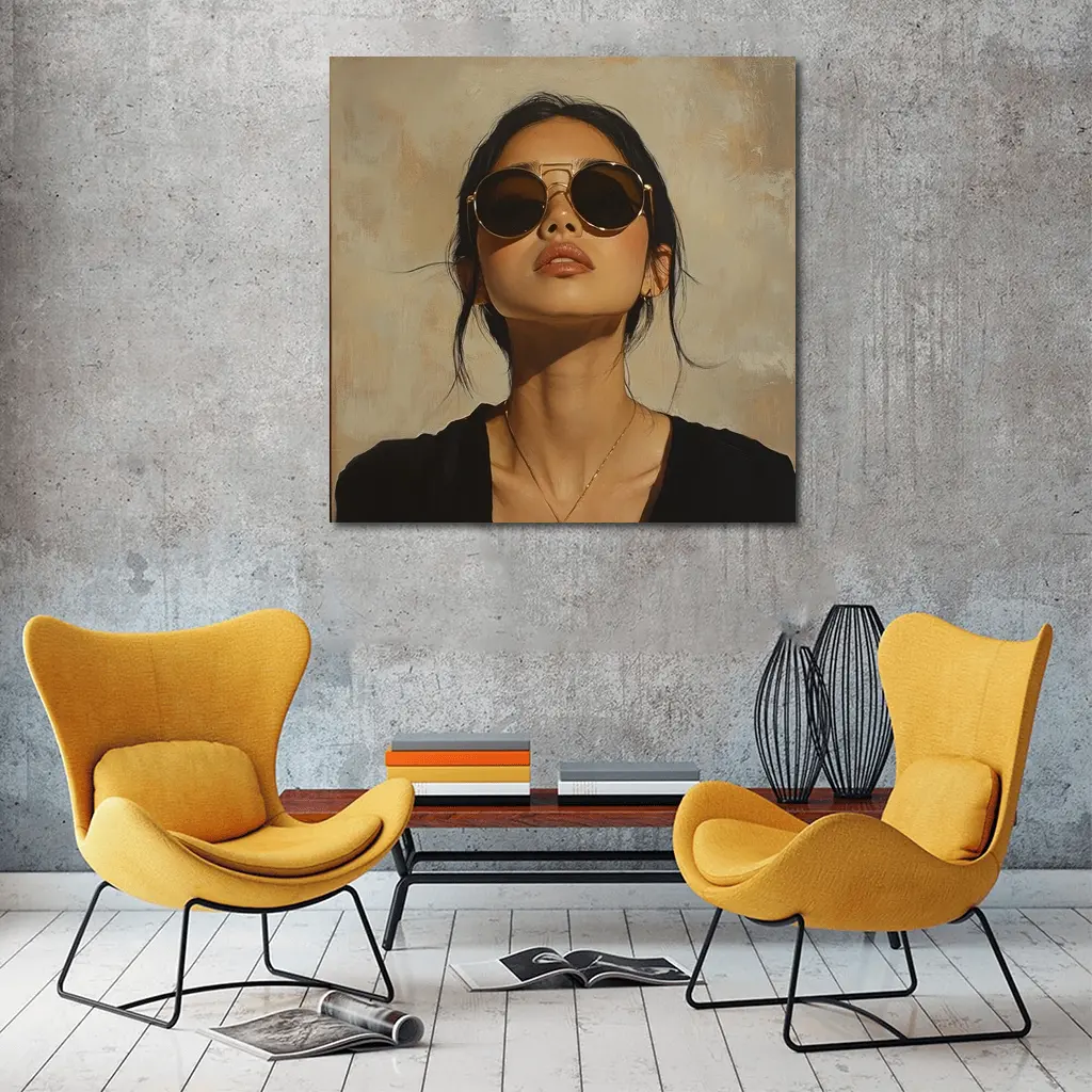Woman Portrait Oil Painting Beige Background – Wall Art