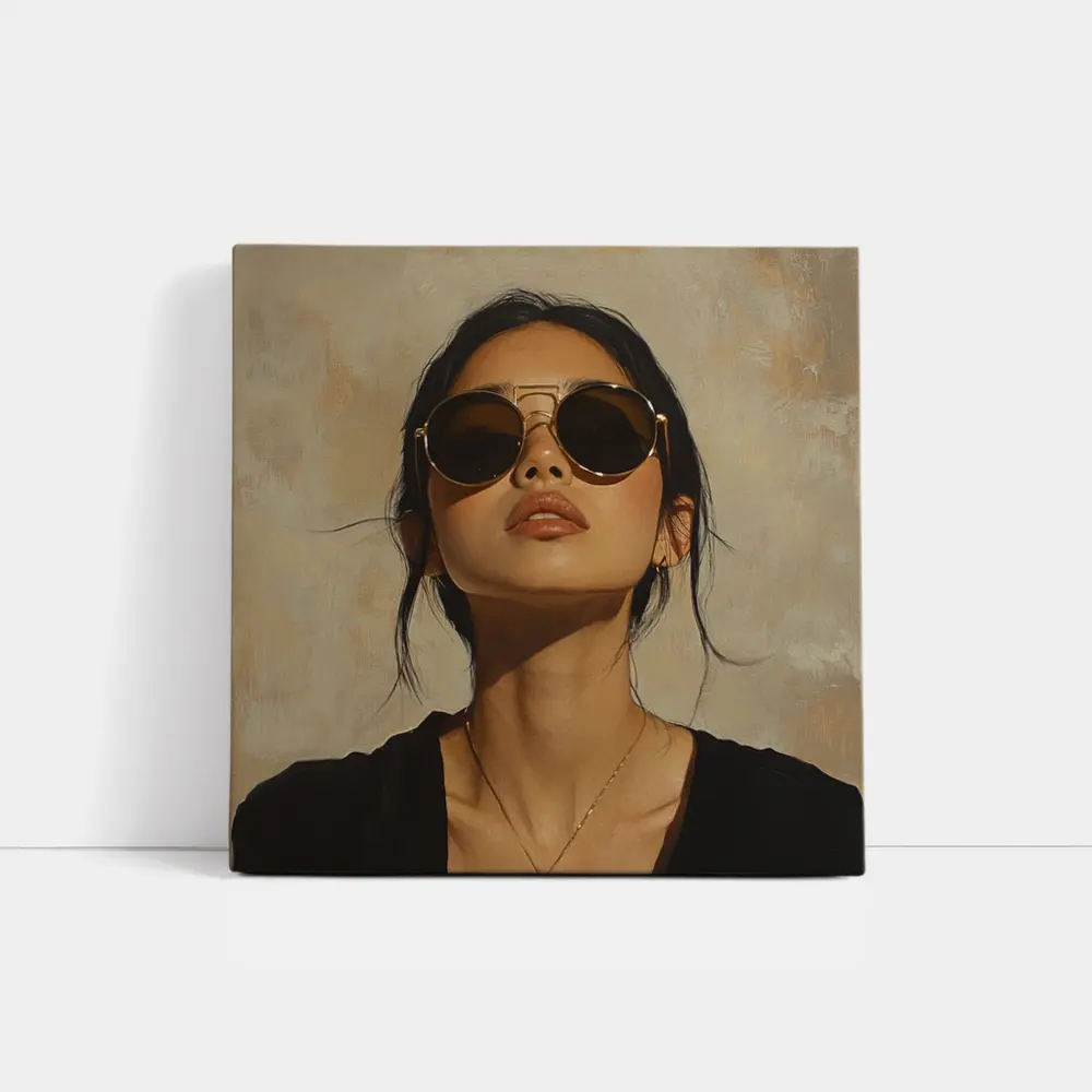 Woman Portrait Oil Painting Beige Background – Wall Art