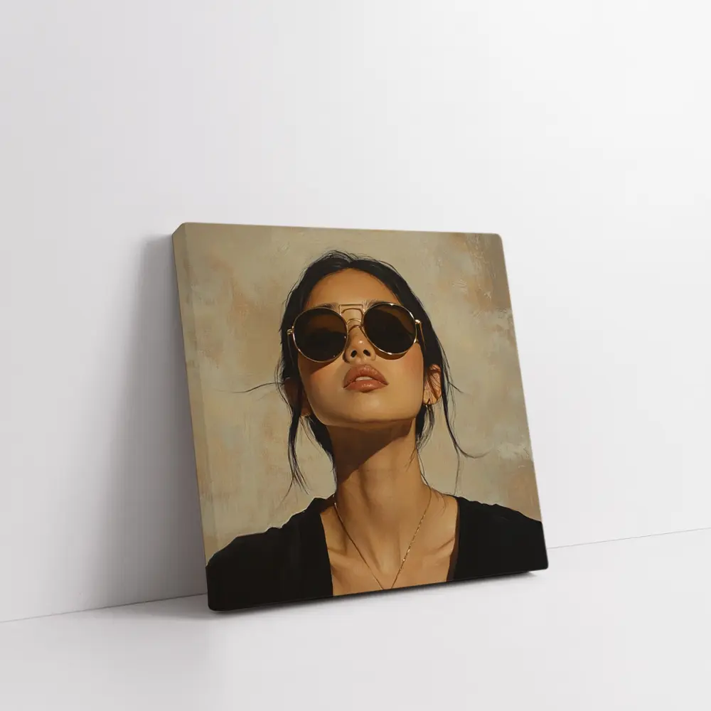 Woman Portrait Oil Painting Beige Background – Wall Art