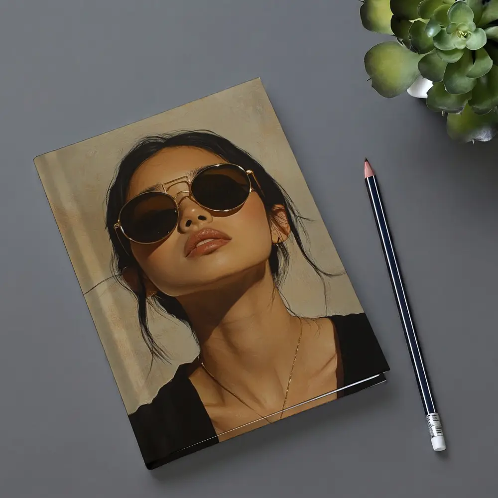 Woman Portrait Oil Painting Beige Background – Notebooks