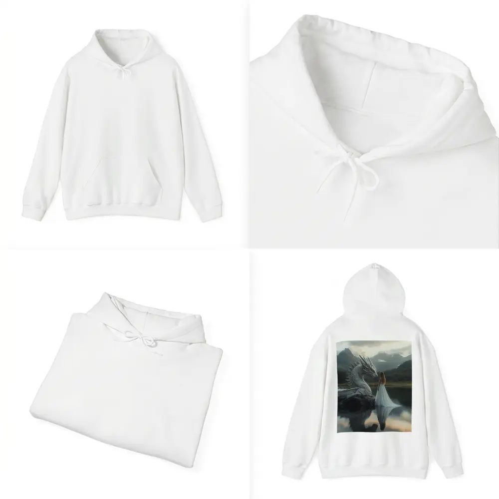 Woman in White Dress With Silver Dragon – Hoodies